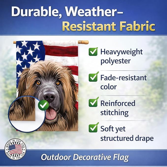 Caroline's Treasures CK6606CHF Leonberger American Flag House Flag Large Porch Sleeve Pole Decorative Outside Yard Banner Artwork Wall Hanging, Polyester, House Size, Multicolor