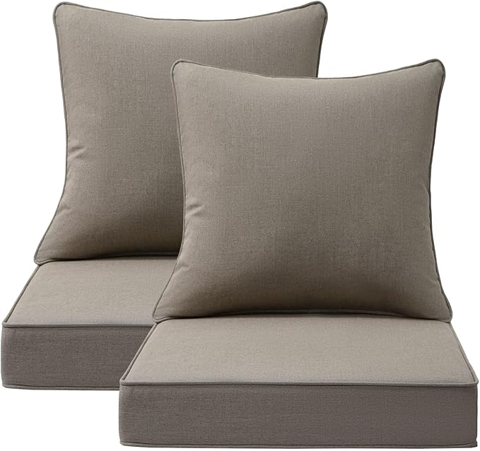 Sunbrella Outdoor Deep Seat & Back Cushion Set (2-Pack), 24 x 24 Inch Water Repellent and Fade Resistant Patio Furniture with Removable Cover for Outside Sofa Couch, Cast Shale