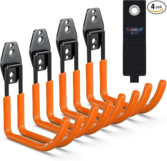 3-H Garden Hose Holder Wall Mount 4 Pack Solid Steel 5.9 Inch Extended Arm Compact Hose Hanger Heavy Duty Water Hose Holders for Outside,Orange