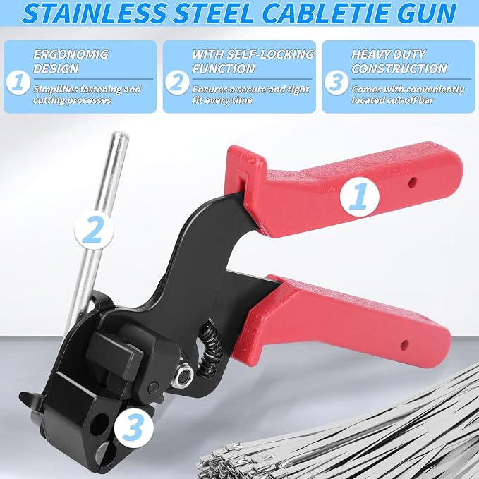 300PCS Metal Zip Ties Gun Kit, 12 Inch Heavy Duty Metal Zip Ties, Multi-Purpose Self-Locking Cable Tie Tool Set for Vehicles Farms Plants Fences Pipe Bundling, Scissors