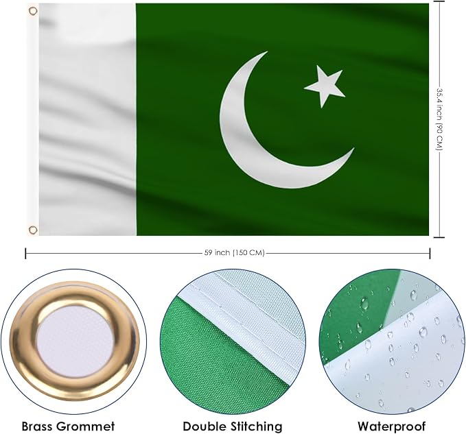 AhfuLife 2 Pcs Pakistan Flag 3x5 Ft, Large Pakistan National Flags for Outside - Double Side with Brass Eyelets for Olympic Party Decorations, Bar Garden Street Decoration Indoor Outdoor