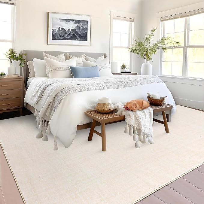 Garvee 10x13 Area Rugs for Living Room Solid Washable Rugs Ivory White | Soft Non Slip Rugs for Bedroom, Low Pile Neutral Rug, Stain Resistant Foldable Carpet for Playroom Dorm, Farmhouse Rugs