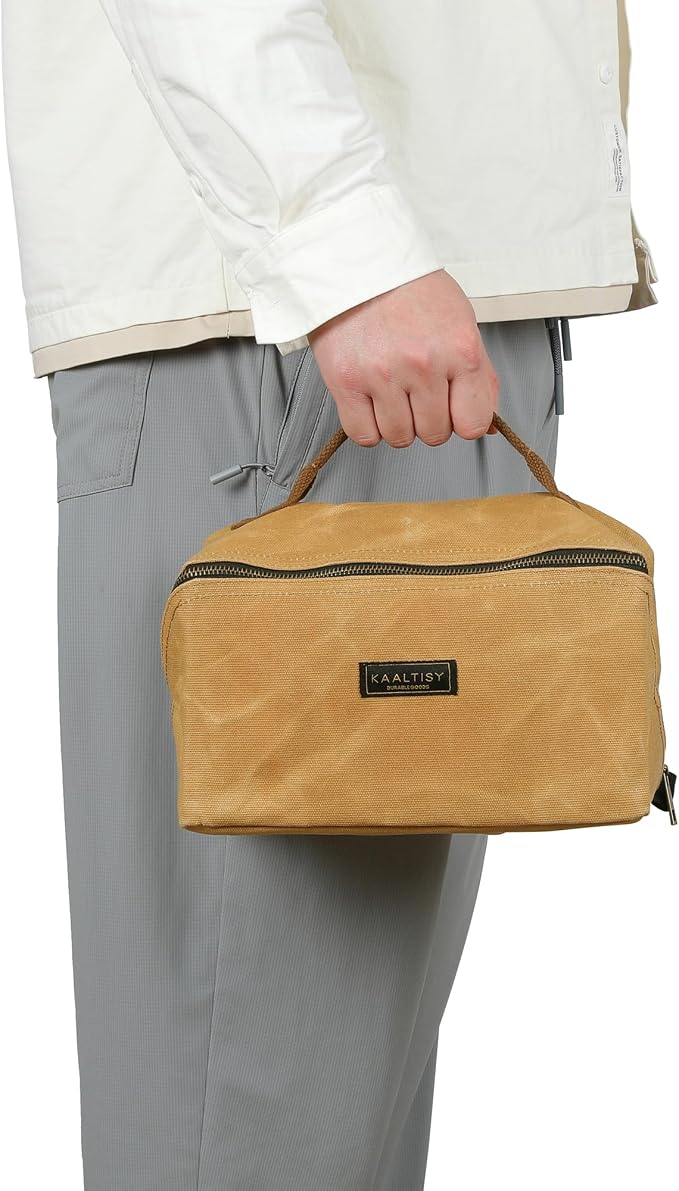 Heavy Duty Tool Storage Organizer, Tool Pouch with Metal Zipper + Handle, 16 OZ Waxed Canvas Tool Bag | 3-Pack | 9.5"L x 5.5"W x 5.5"H (Closed) - Khaki