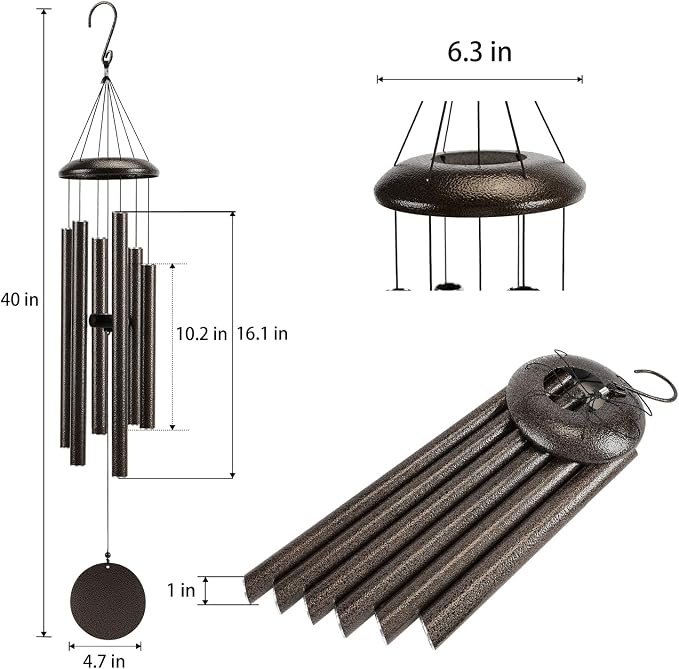 Large 40" Wind-Chimes-Outdoor-Deep-Tone, Soothing Melodic Tones Windchimes, Wind Chimes for Outside, Brown Memorial Wind Chime Best Gift for Mom Women Grandma Neighbors