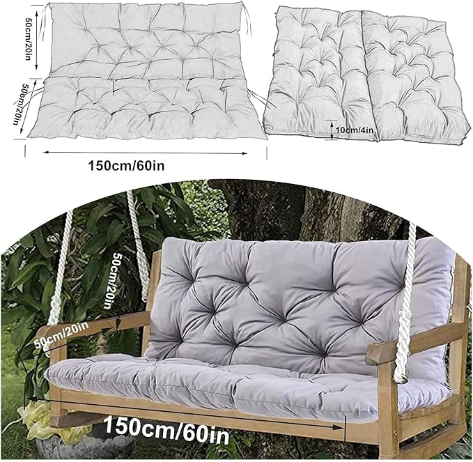 Swing Cushion Replacement Outdoor Porch Waterproof Bench Cushion 2-3 Seater Washable Bench Replacement Cushions for Outdoor Patio Porch Swing Cushions