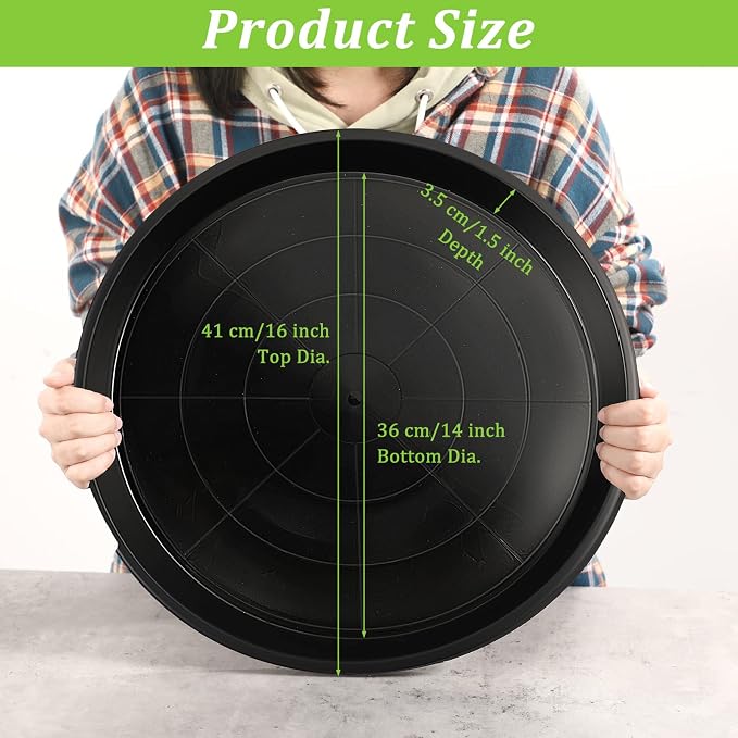 Eccliy 12 Pcs Plastic Plant Saucers Round Plant Tray Large Flower Pot Heavy Duty Planter Water Trays Thick Planter Drip Saucers for Indoors and Outdoors(16 Inch,Black)
