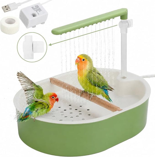 Automatic Parakeet Bird Bath Shower, Quiet Circulating Parrot Bathtub | Adjustable water flow & quiet pump. Fits Cockatiels, Budgies, Conures, Lovebirds, Quakers, Parrotlets & small medium birds