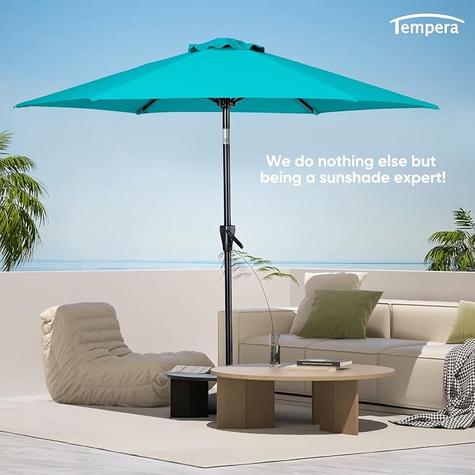 Tempera Patio Market Outdoor Table Umbrella with Push Button Tilt and Crank, Large Sun Umbrella with Sturdy Pole & Fade Resistant Canopy, Easy to Set