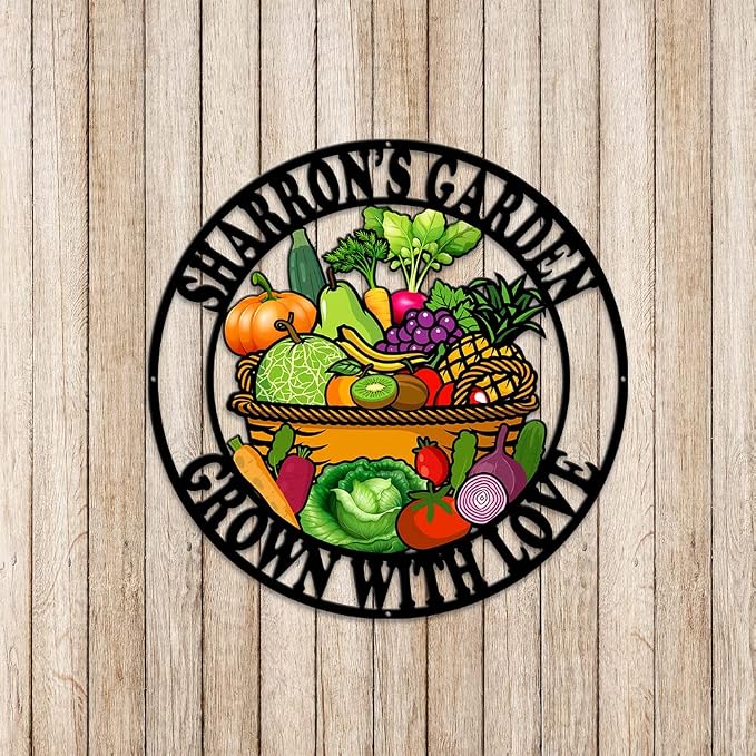 MeMate Vegetable Garden Sign Outdoor Decor, Garden Signs to Personalize, Personalized Metal Decorations, Custom Name Plaques for Men Women Mom Dad Potting Shed She Shed