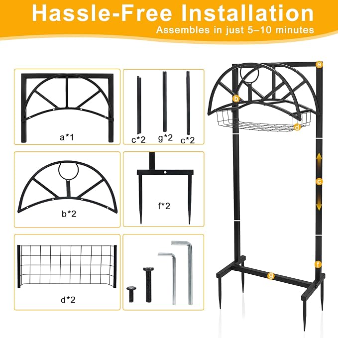 ZEMIRO CHARGE Heavy Duty Garden Hose Holder for Outside - Detachable Storage Basket with 4 Spikes Hooks, Super Stable Freestanding Stand Supports 150-Ft Hose, Perfect for Yard & Lawn