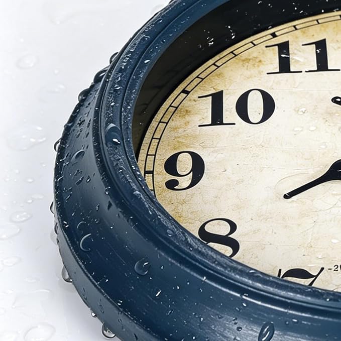 Outdoor Clock Waterproof with Thermometer Wall Clock for Patio Pool Bathroom Kitchen 8 Inch Blue