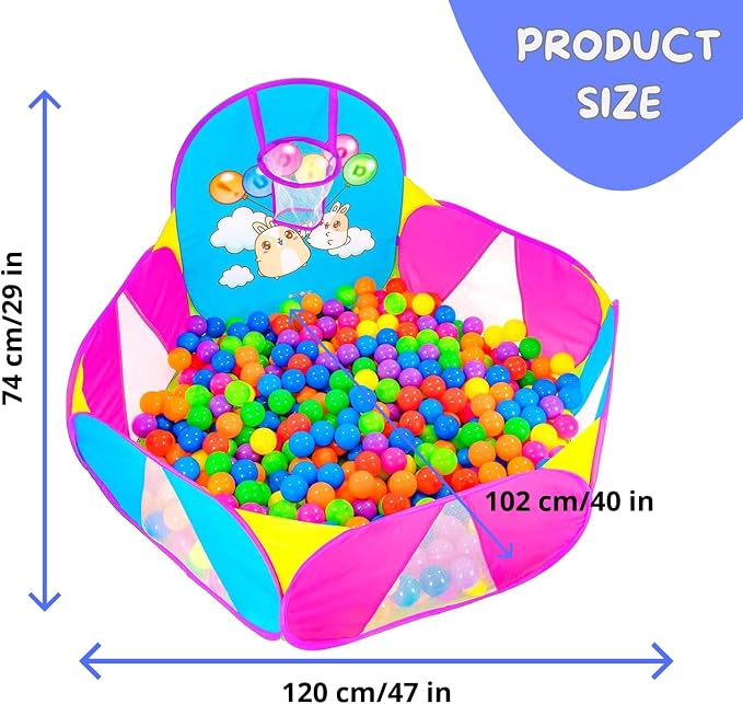 Ball Pool for Toddlers | Kids Ball Pit | Ball Pit for Babies | Piscina de Pelotas para Bebes |Playpen with Basketball Hoop and Zipper Storage Bag, 4 Ft/120CM E : Balls NOT Included