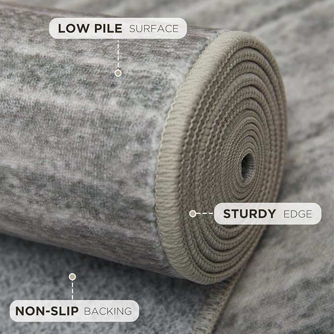 Joydeco 2x6 Runner Rug for Hallway, Modern Abstract Non-Slip Soft Washable Rugs, Low Pile Carpet for Entryway, Bedroom, Kitchen, Laundry, Beige & White & Dark Gray