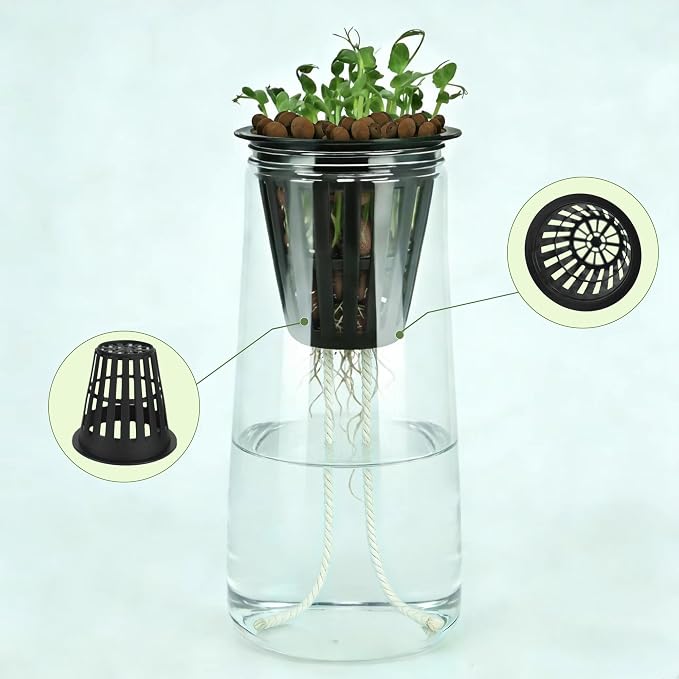 ORIMERC Leca Clay Pebbles for Plants Hydroponic Come with 2 inch Net Pots 12 Pack, Self Watering Rope & Plant Labels, Clay Balls for Plants Growing Aquaponics Orchid Drainage Terrarium