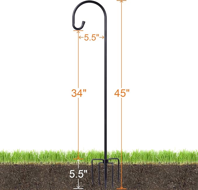 Ottsuls Bird Feeder Pole, 45 INCH Heavy Duty Shepherds Hooks for Outdoor with 5 Prong Base, Adjustable Stand Hanger for Garden Plant, Hummingbird Feeder, Lantern, Hanging Wedding Decor (2 Pack)