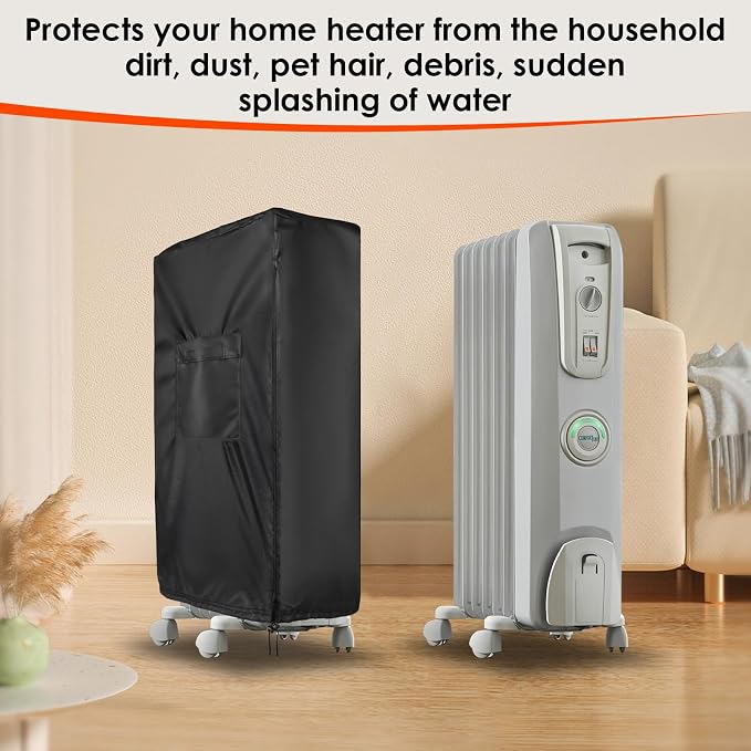 Portable Heater Cover for De'Longhi-14"L x 6"W x 24"H | Waterproof Space Heater Cover for Indoor Outdoor Use, Black