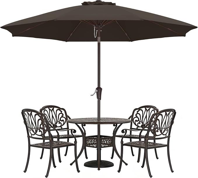 ABCCANOPY 9FT Outdoor Patio Umbrella, 8 Ribs Table Umbrella w/Crank for Easy Set Up, Suitable for Garden, Lawn, Deck & Backyard (Brown)