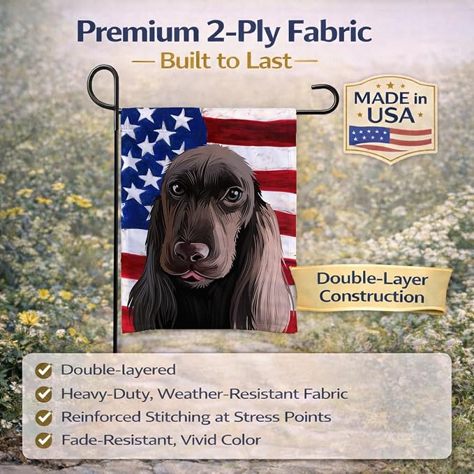 Caroline's Treasures CK6521GF Field Spaniel Dog American Flag Garden Flag Mailbox Flag Decorative Yard Flag Banner Outside Patio Artwork Yard Flower Beds, Garden Size, Multicolor