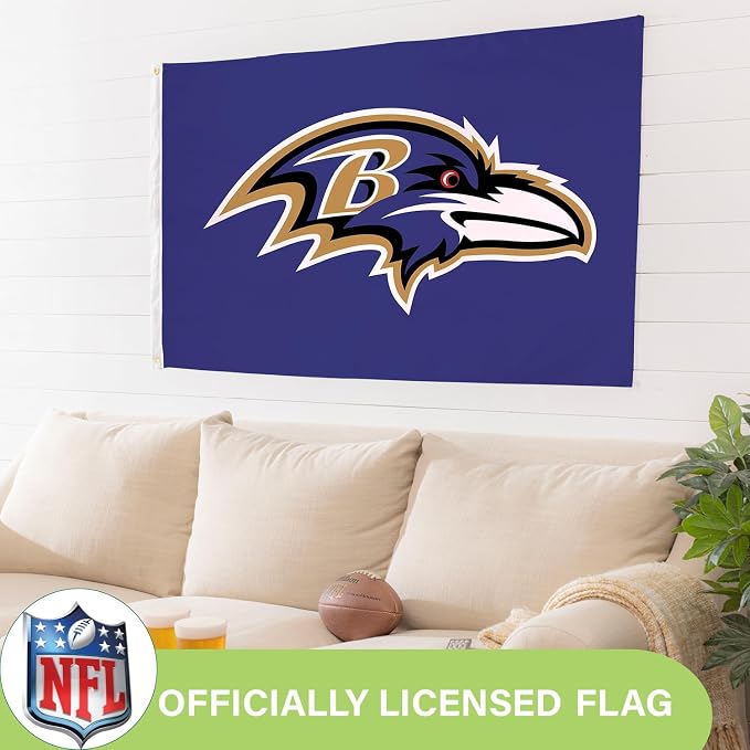 NFL Baltimore Ravens Flag 3 x 5 Outdoor Durable House Flag with Grommets | Sport Team Flag & Banner | Indoor Wall Decor for Room | Works with Flag Poles for Outside House