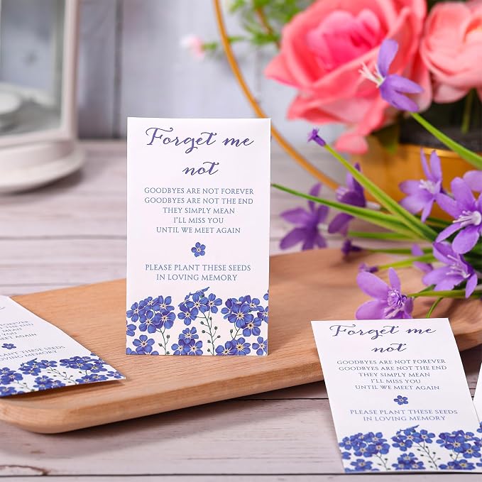 Fumete 120 Pack Forget Me Not Seed Mini Envelopes Resealable Seed Organizer Storage Bag Funeral Celebration of Life Packets for Memorial Day Veterans Day Funerals Loss of Loved One, 3.9 x 2.4 Inch