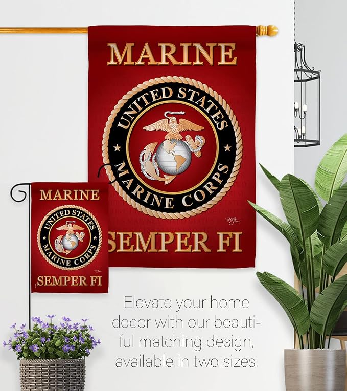Marine Corps House Flag - Pack Armed Forces USMC Semper Fi United State American Military Veteran Retire Official USA Applique - Banner Small Garden Yard Gift Double-Sided Made in 28 X 40