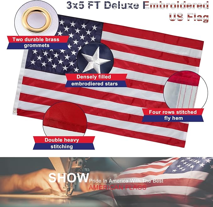 House Flag Pole With American Flag - Flagpoles Residential Kit with 6ft Tangle Free Metal Flag Pole,3x5 Embroidered US Flag,Holder Bracket,Heavy Duty Flag Poles for Outside House,Porch,Outdoor-Black