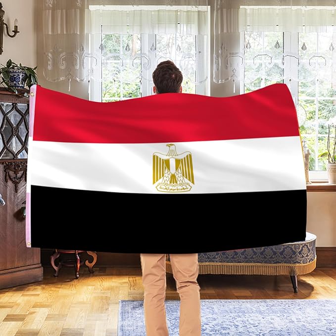 Ahfulife Egypt Flag 3x5 Ft, 2 Pcs Large Egyptian National Flags for Outdoor Indoor, Double Sided with Brass Eyelets for World Cup, Party, Garden, Bar, Street Decor