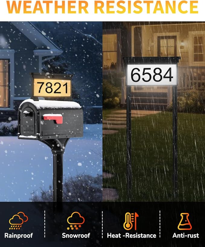 LumiZen New Upgraded Solar Address Sign,Double Sided Glow House Numbers with Auto On/Off, 3-Color Lighting Modes Mailbox Number Plaque Waterproof, Dual Stakes for Home Yard Driveway