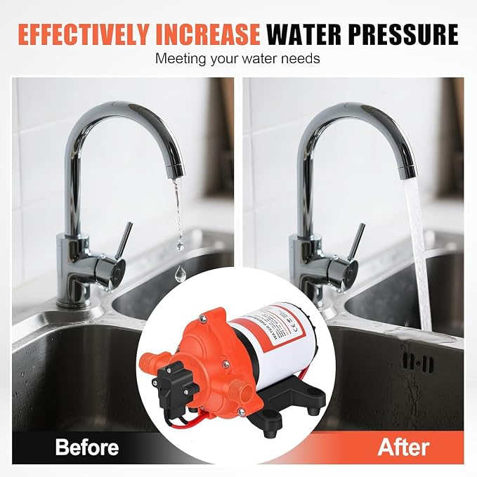 RV Water Pump on Demand Water Pressure Self-Priming Diaphragm Pump with Pressure Switch Quiet for Camper Marine Garden Boats Home Kitchen Bathroom Irrigation Rain Barrel (12V 3.5GPM 50PSI)