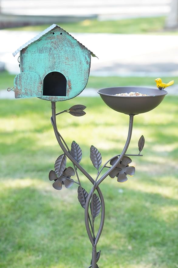 HLQMFHT 52" H Bird Baths for Outdoors,Metal Bird Bath Bowl,Birdhouses for Outdoors with Pole,Birdhouses for Outdoors,Garden Yard Decor
