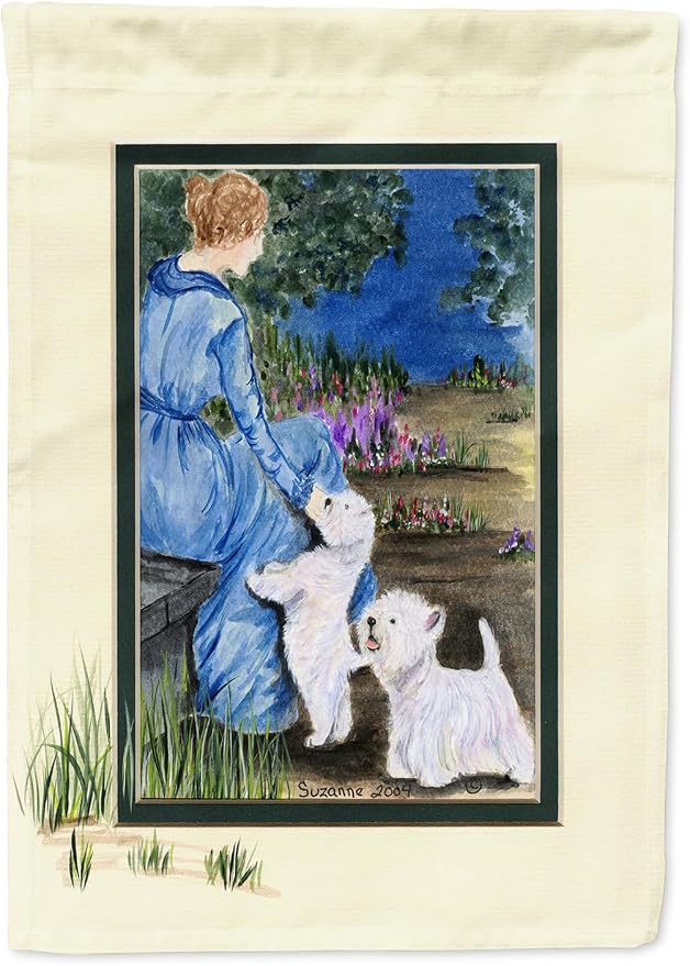 Caroline's Treasures SS8021GF Lady with her Westie Garden Flag Mailbox Flag Decorative Yard Flag Banner Outside Patio Artwork Yard Flower Beds, Garden Size, Multicolor