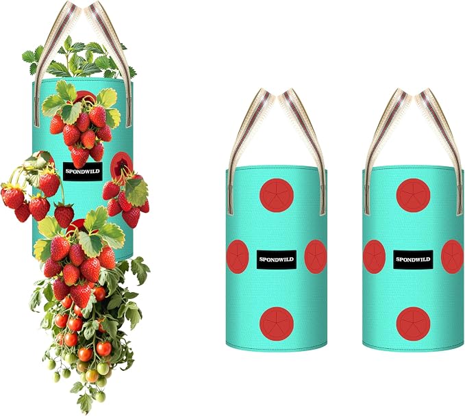 3 Pack Hanging Strawberry Planter Bags, 2 Gallon Hanging Grow Bags with Bottom Planting Hole, Thickened PE Strawberry Pot for Vegetables Herbs Tomatoes