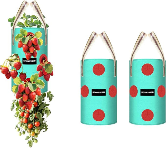 3 Pack Hanging Strawberry Planter Bags, 2 Gallon Hanging Grow Bags with Bottom Planting Hole, Thickened PE Strawberry Pot for Vegetables Herbs Tomatoes