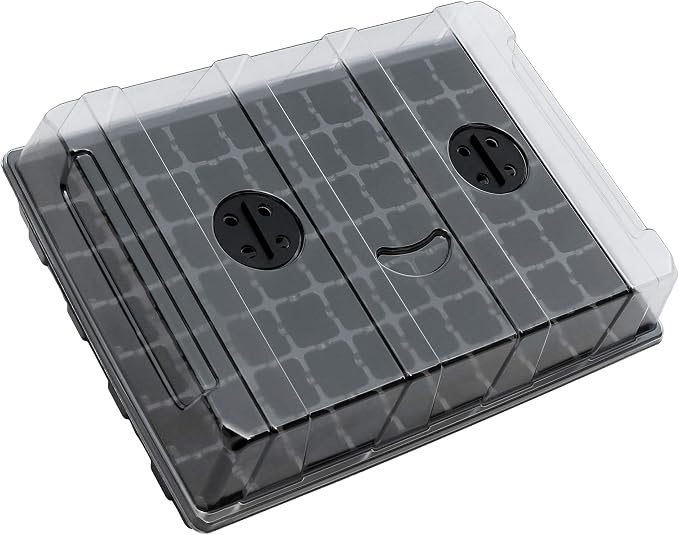 Gardzen Seed Starter Tray, 5 Pack Smiling Face Plant Germination Trays with Total 350-Cell, Seed Starter Kit with Humidity Vented Domes and Bases for Starting Vegetable Herb Seeds 18" x 14", Black