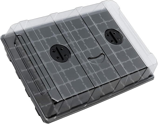 Gardzen Seed Starter Tray, 5 Pack Smiling Face Plant Germination Trays with Total 350-Cell, Seed Starter Kit with Humidity Vented Domes and Bases for Starting Vegetable Herb Seeds 18" x 14", Black