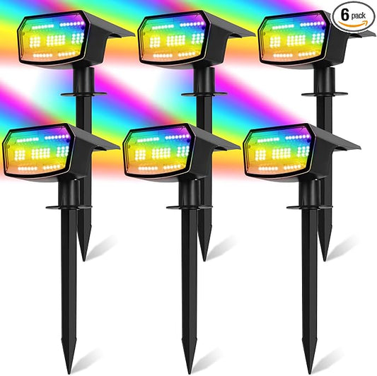 Sucolite 6-Pack Solar Spot Lights Outdoor Waterproof IP65, 9 Lighting Modes 2-in-1 Solar Landscape Spotlights for Yard, 59 LED Solar Powered Wall Lights for Garden Pathway Driveway Walkway, Multicolor