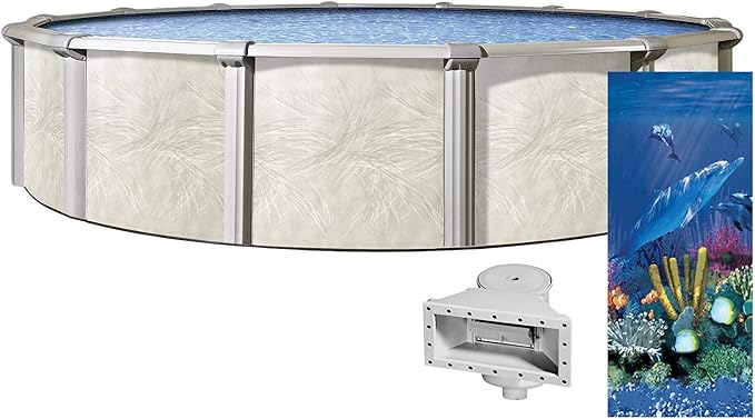 Lake Effect Pools 'Fallston' 24' Foot Round Above Ground Swimming Pool | 52" Inch Height | Antilles Dolphin Overlap Liner and Widemouth Skimmer Bundle | Resin Protected Steel Sided Walls