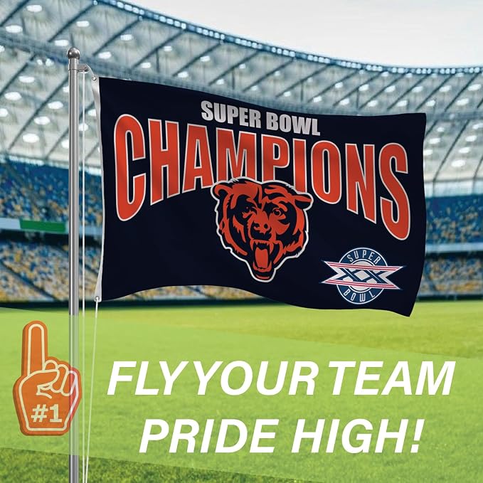 Team Sports America NFL Chicago Bears Multi-Win Superbowl Champions 3x5 Flag for Outside with Grommets | Outdoor & Indoor | Heavy Duty Flag & Banner | Works with Flag Pole for Outside House
