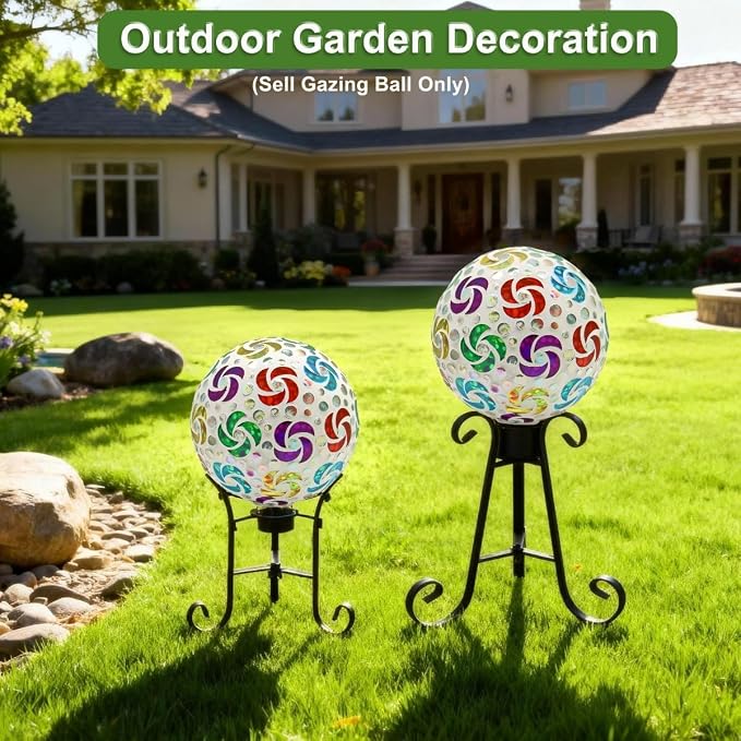 SAVENNA Mosaic Garden Gazing Ball, 8 Inch Decorative Glass Sphere for Outdoor Garden, Lawn & Patio, Fade-Resistant All-Season Yard Art, Multicolor Pinwheel Pattern