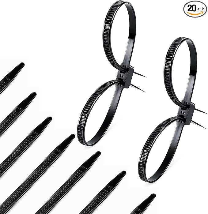 Boao 20 Pcs 13.5 x 0.5 Inch Zip Ties Cable Disposable Heavy Duty Tie Double Flex Plastic Nylon Tie Restraints (Black)