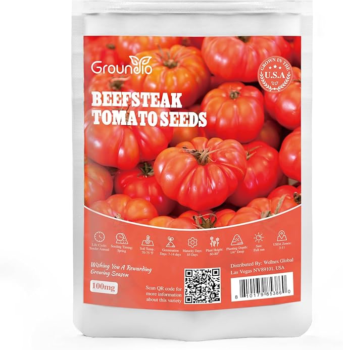 Groundio Beefsteak Tomato Seeds Non-GMO Heirloom Seeds, High Germination Indeterminate for Planting, Large Meaty Slicing Fruits, High Yield Summer Garden (Solanum lycopersicum)