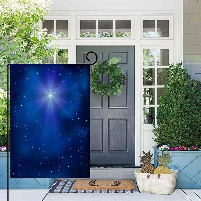 EMMTEEY Christmas Stars Starry Sky Bethlehem Burlap Garden Flag - 12.5X18 Small Yard Flag for Winter Decoration