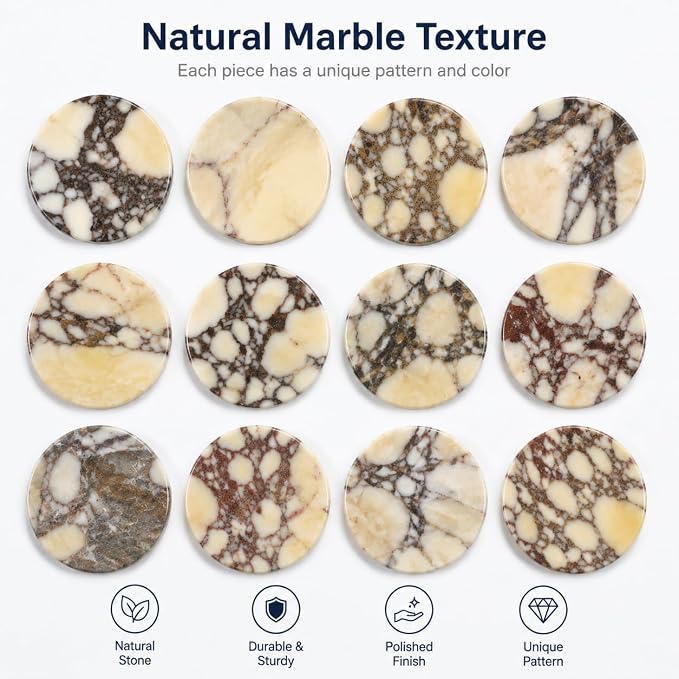 Koville Marble Jewelry Dish, Small Round Trinket Dish for Ring Necklace Earring, 4" Decorative Dish, Natural Stone Soap Dish for Bathroom Kitchen