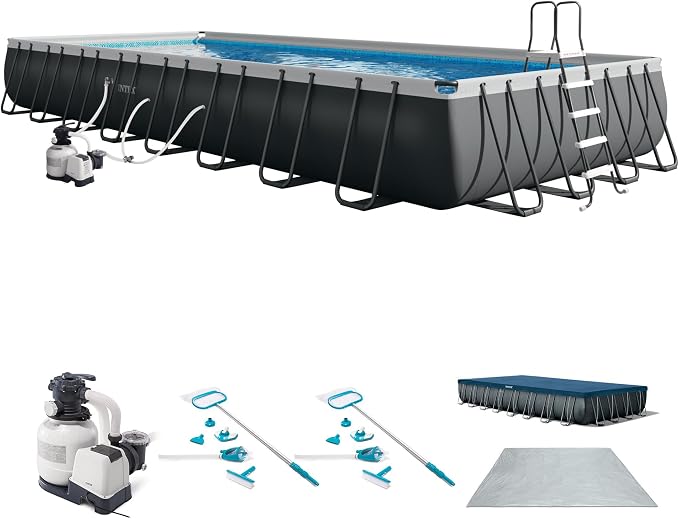 INTEX Ultra XTR 32ft x 16ft x 52in Above Ground Swimming Pool Set Bundle | 26373EH - 2800 GPH Sand Filter Pump, Ladder, Pool Cover & Ground Cloth with Maintenance Cleaning Kit (2-Pack) Included