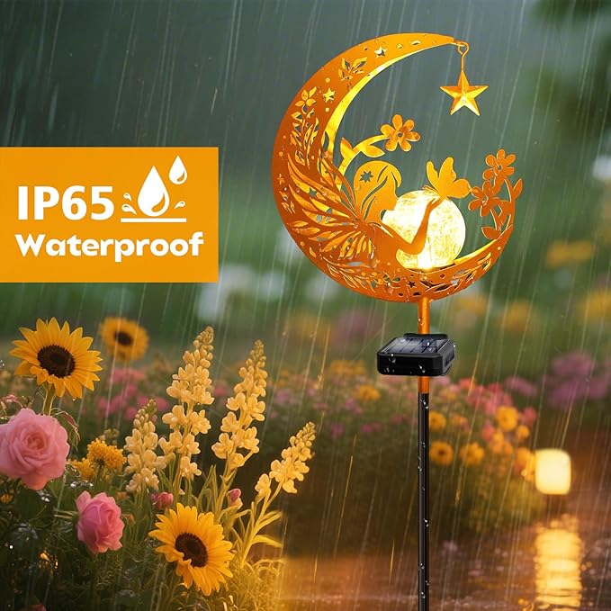 Solar Garden Lights Waterproof, Gift for Women Mom Grandma Wife Daughter, Fairy Pathway Stake Light, Glass Globe with Moon Fairy Decor, Outdoor Decor Light for Walkway Yard Lawn Patio Courtyard Garden
