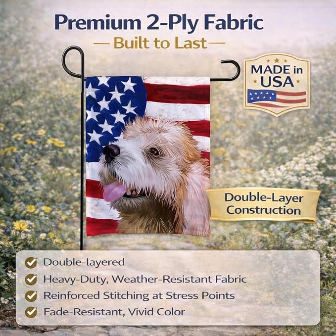 Caroline's Treasures CK6462GF Briquet Griffon Vendeen American Flag Garden Flag Mailbox Flag Decorative Yard Flag Banner Outside Patio Artwork Yard Flower Beds, Garden Size, Multicolor