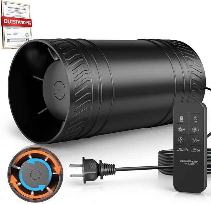 4 Inch Inline Duct Fan with Remote,2Way 6Speed,Low Noise Save Energy | 130CFM Airflow,2Way 6Speed Duct Fan,433MHz Remote Control,100% Pure Coppe DC Motor,24dB Low Noise,Easy Installation