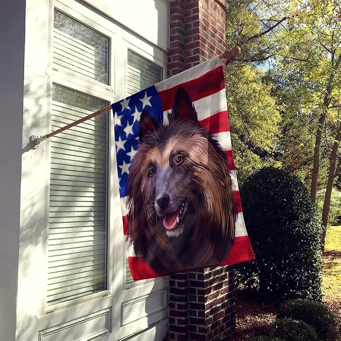 Caroline's Treasures CK6429CHF Belgian Tervuren American Flag House Flag Large Porch Sleeve Pole Decorative Outside Yard Banner Artwork Wall Hanging, Polyester, House Size, Multicolor
