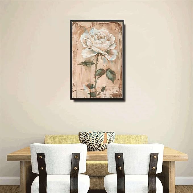 Metal Sign Tin Sign Vintage Shabby Chic Rose Tin Sign for Antique Paint Effect White Rose Admirers and Distressed Wood Panels Tin Sign Garden Gift for Restaurant 6×8 Inches with Metal Frame