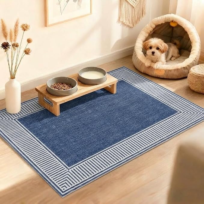 GarveeHome Washable 2x3 Entryway Area Rug Non Slip Small Door Mat | Modern Solid Color Living Room Bedroom Small Rugs Bordered Mat for Bathroom Kitchen Nursery, Blue